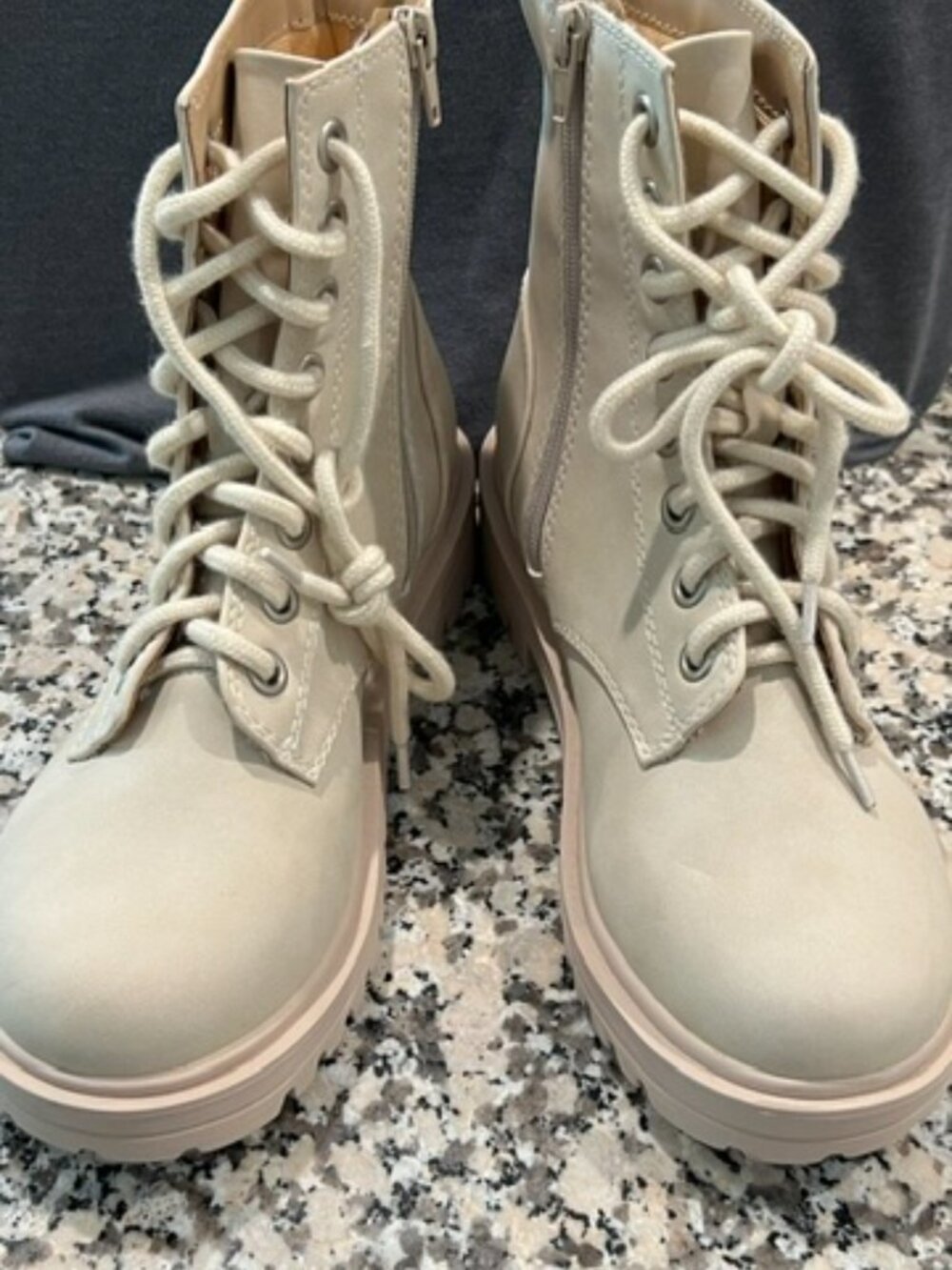 SODA FIRM Lug Sole Beige Ankle Combat or Moto Style Boot